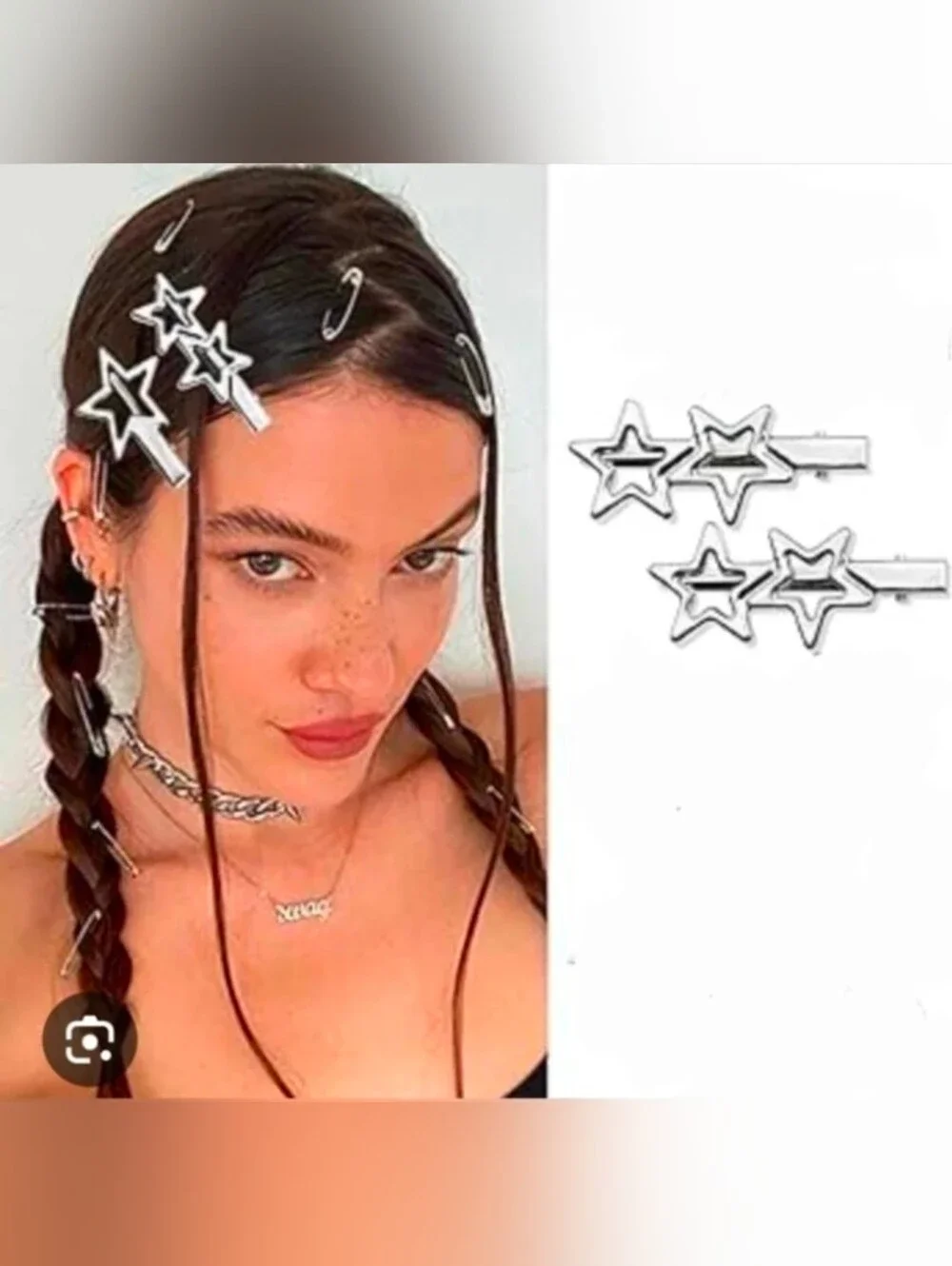 2pc Y2K Aesethic Silver Stars Hair Clips BNIB
